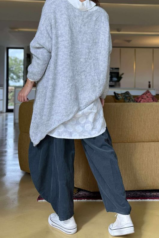 Made in Italy Big Softie Super Slant Knit Top Light Grey Marl